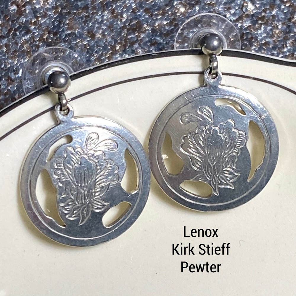 Lenox Kirk Stieff Pewter Dangle Earrings - Vintage